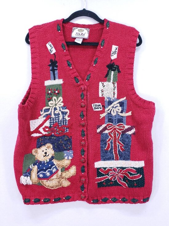 Tiara International Jackets & Blazers - Tiara International Vintage Christmas Knit Sweater Vest Red Size Large Presents